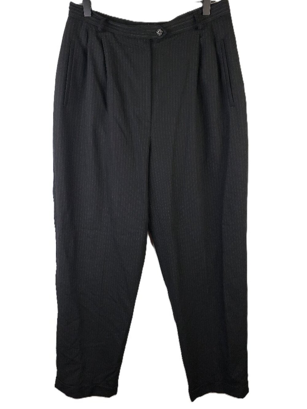 Vintage Ralph Lauren 100% Wool Trousers Tailored Pants Pinstripe Black size 12